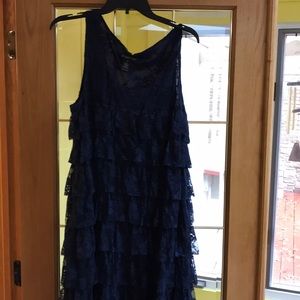 INC navy sparkle lace ruffle dress
